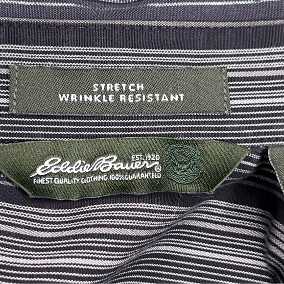 Medium Eddie Bauer Grey Striped Button Front Top Womens Long Sleeve Silver - Picture 11 of 14